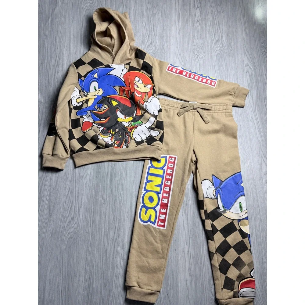 Sonic the Hedgehog Kids Hoodie and Joggers 2pc Sweatsuit Tan Khaki Size 6/7